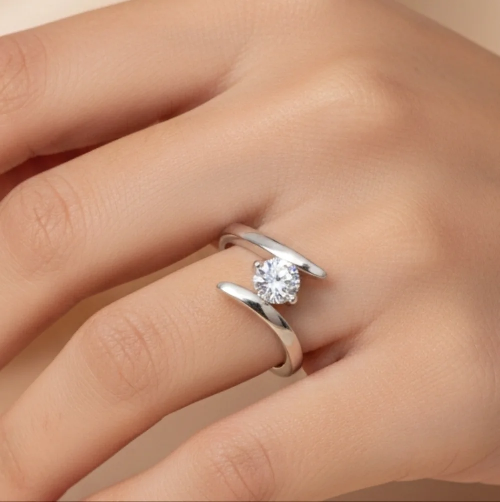 Elegant Sterling Silver With Zircon High Quality One Size Ring